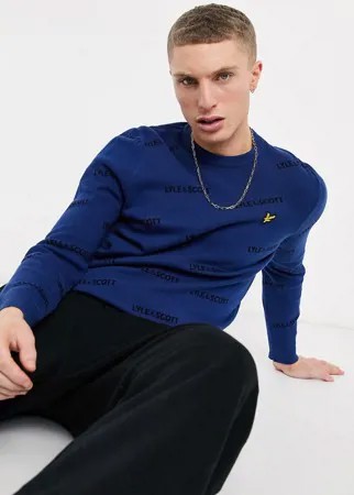 Трикотажный джемпер с круглым вырезом и логотипом Lyle & Scott-Голубой