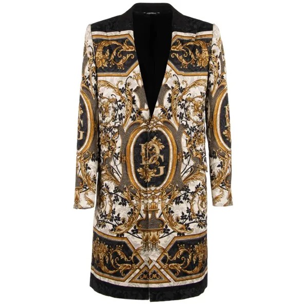 Жаккардовое пальто Dolce - Gabbana Sicilia с логотипом Dg в стиле барокко, белое золото
