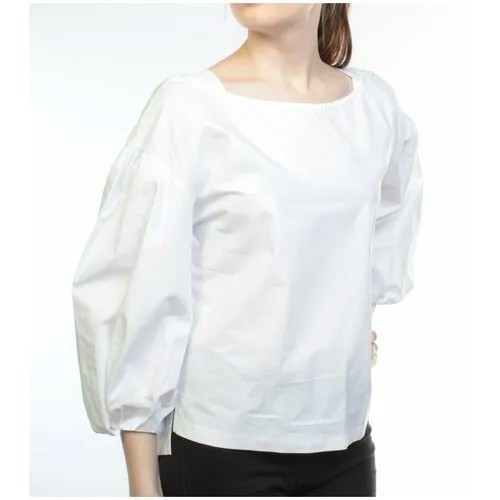Блуза , повседневный стиль, свободный силуэт, длинный рукав, однотонная, размер 44, белый