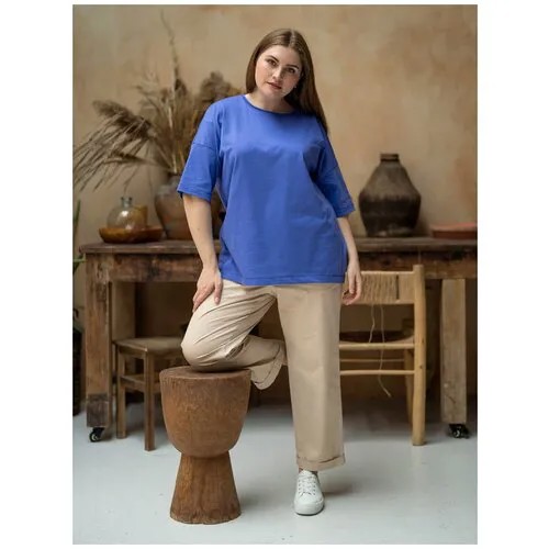 Футболка Modress, хлопок, однотонная, трикотаж, размер 70, фиолетовый
