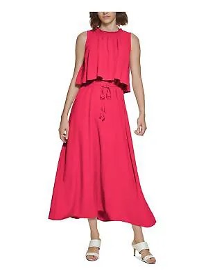 Женское розовое платье макси без рукавов CALVIN KLEIN с поясом на спине 12