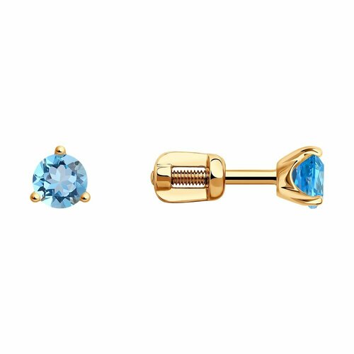 Серьги пусеты Diamant, красное золото, 585 проба, топаз, размер 5 мм
