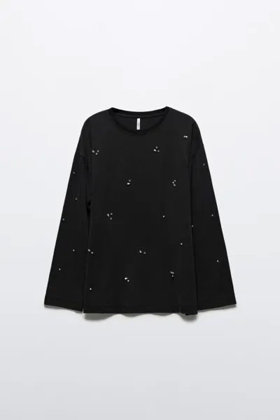 Лонгслив oversize хлопковый со стразами