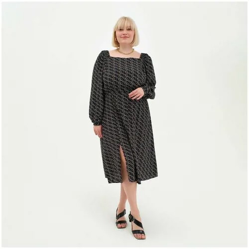 MIST Платье женское с разрезом MIST plus-size, размер 50, цвет чёрный