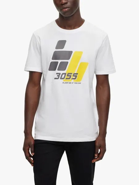 BOSS Tee 3055 Футболка с принтом Racing, белый/разноцветный