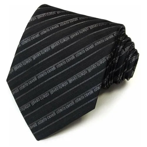 Строгий черный галстук с серебристыми полосками Roberto Cavalli 824890
