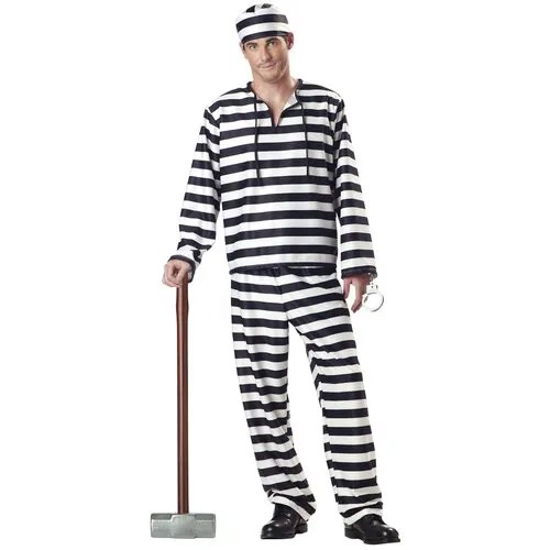Костюм Заключенный взрослый California Costumes S (44-46) (Рубаха, штаны, шапочка)