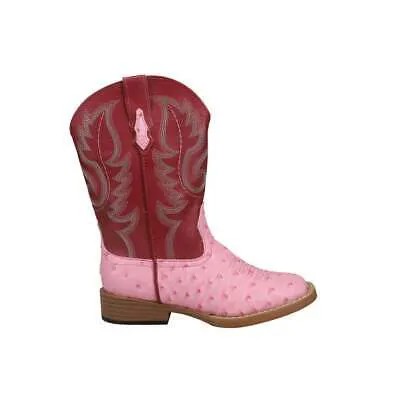 Roper Bumps Faux Ostrich Square Toe Cowboy Youth Girls Pink, Red Casual Boots 0