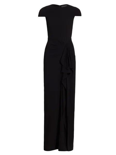 Платье-колонна из кади с короткими рукавами Oscar de la Renta, черный