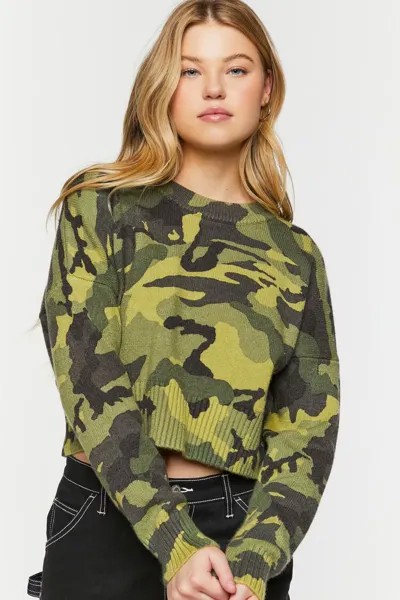 Укороченный свитер с камуфляжным принтом Forever 21, зеленый