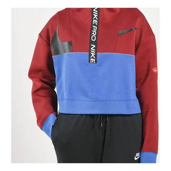 Толстовка с капюшоном pro get fit dri fit трикотажные цветные блоки сращивание полумолния воротник стойка пуловер Nike, красный