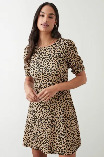 Мини-платье с леопардовым принтом и короткими рукавами Dorothy Perkins, мультиколор