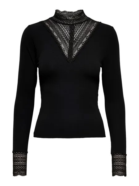 Футболка ONLY Design Longsleeve mit Spitze ONLTILDE LACE TOP Oberteil, черный