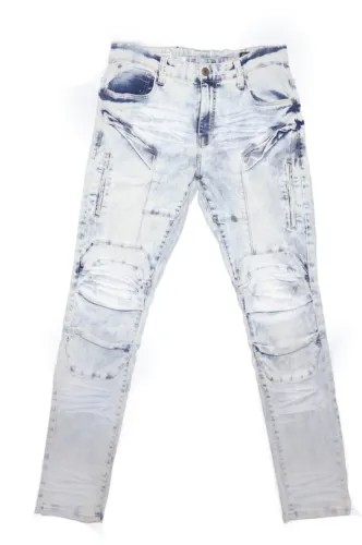 Мужские джинсы с эффектом потертости цвета медной заклепки голубого цвета - 38x34