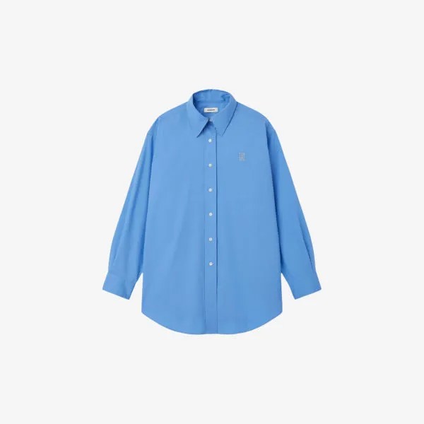 Хлопковая рубашка свободного кроя с вышитым логотипом Sandro, цвет bleus