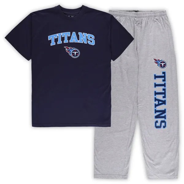 Мужская футболка Concepts Sport темно-синего/серого цвета Tennessee Titans с футболкой и пижамными штанами для сна