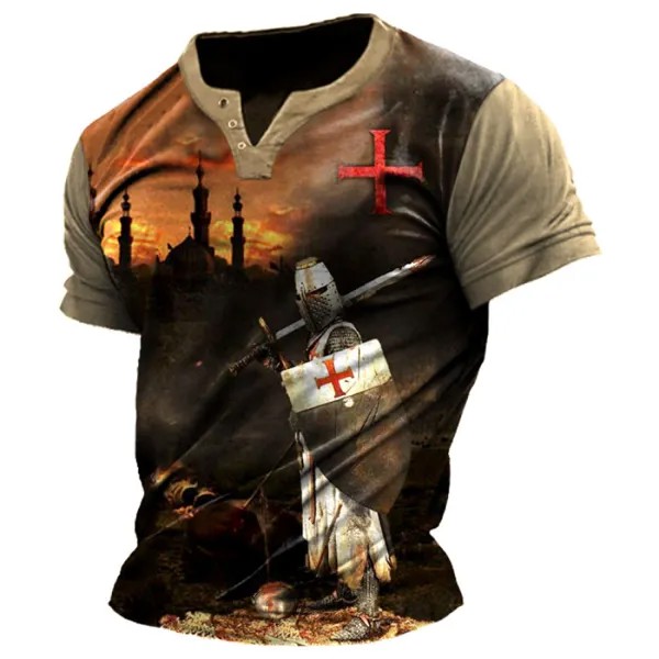 Мужская винтажная футболка с принтом Templar Cross