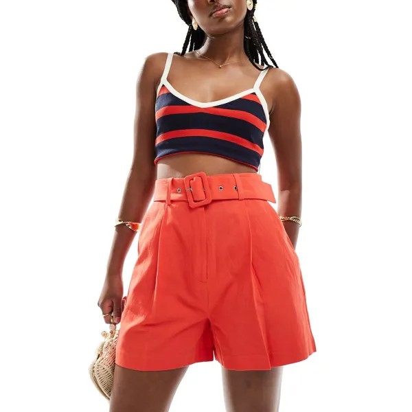 Шорты Asos Design Tailored Belted With Linen, красный