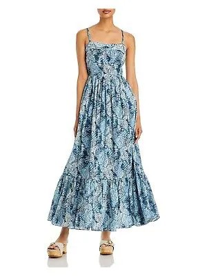JOIE Женское синее платье без рукавов с квадратным вырезом с принтом, длиной до колена и расклешенным платьем M
