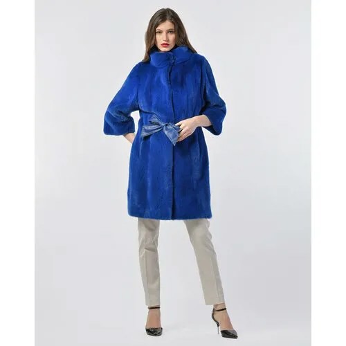 Пальто Manakas Frankfurt, норка, силуэт прямой, пояс/ремень, размер 40, синий