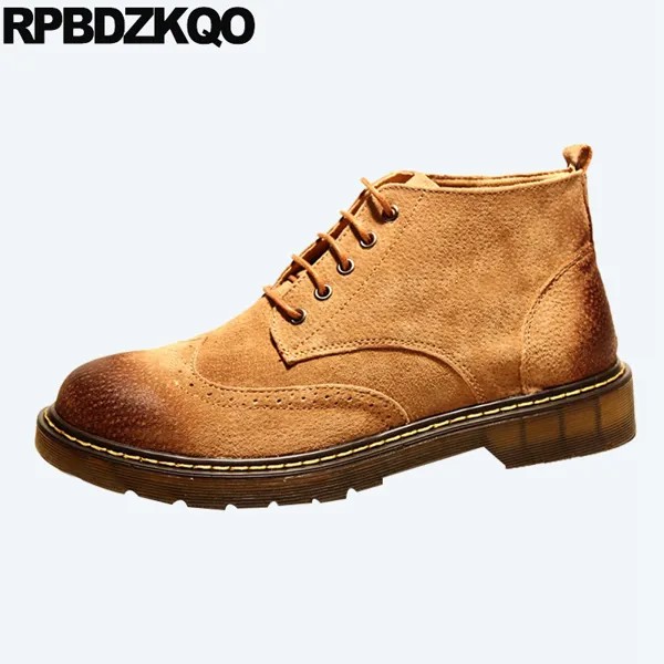Теплые броги, зеленые ботинки в британском стиле, армейские ботинки Wingtip, замшевые боевые ботинки 2021 в стиле милитари, зимние мужские ботинк...