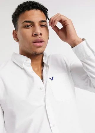 Белая оксфордская рубашка узкого кроя на пуговицах с фирменным логотипом American Eagle-Белый