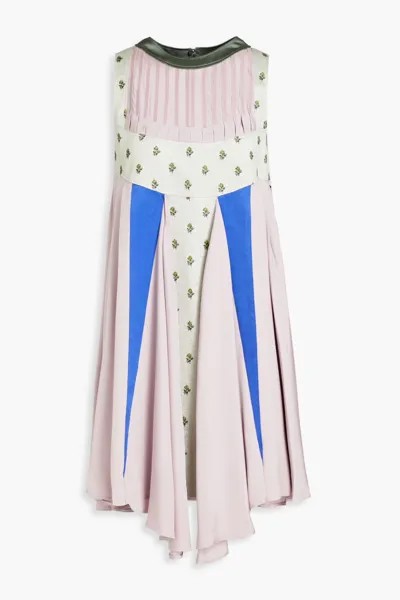 Драпированное шелковое платье мини с креповыми вставками металлизированного цвета Valentino Garavani, сирень