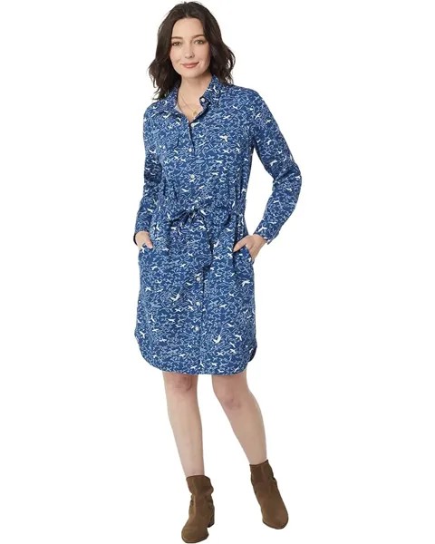 Платье L.L.Bean Signature Camp Shirtdress Button Front, цвет Deep Nautical Blue Birds