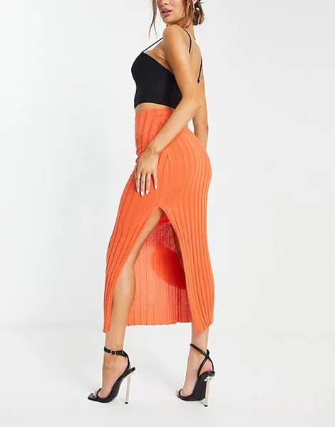 Оранжевая легкая трикотажная юбка миди Pretty Lavish