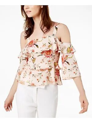 RACHEL ZOE Женская деловая блузка цвета слоновой кости с открытыми плечами и цветочным принтом с квадратным вырезом 0