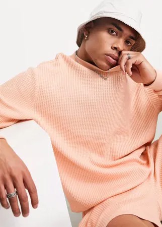 Коралловый свитшот в стиле oversized из вафельного трикотажа от комплекта ASOS DESIGN-Оранжевый цвет