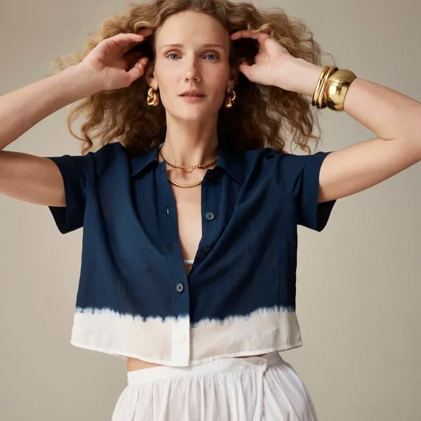 Рубашка Gamine Dip-Dyed из хлопковой вуали J.Crew, синий