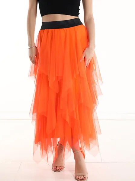 Длинная юбка из тюля с воланами, оранжевый