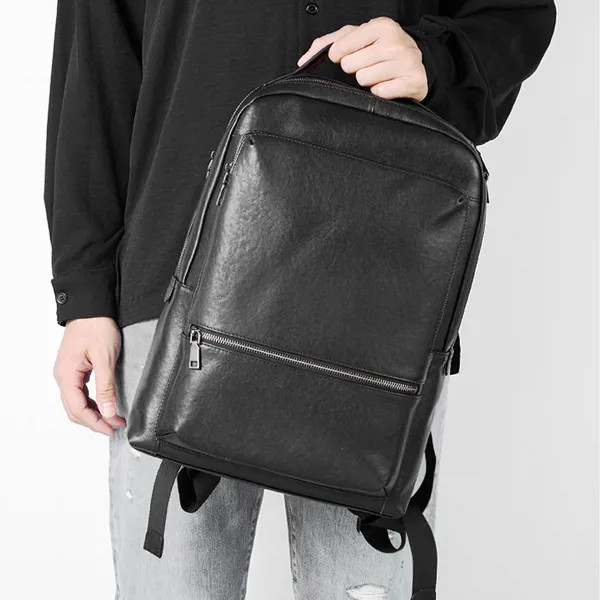 Мужской однотонный рюкзак AETOO, Модный удобный кожаный деловой портфель для компьютера, вместительная сумка