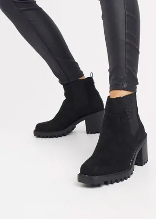 Черные ботинки из искусственной замши со вставками на массивном каблуке River Island-Черный