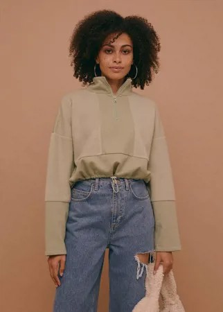Зеленый флисовый свитшот с воротником-стойкой и вставками Topshop-Зеленый цвет