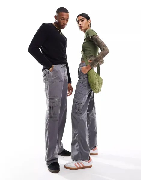 Брюки Reclaimed Vintage Y2K Utility Unisex, серый