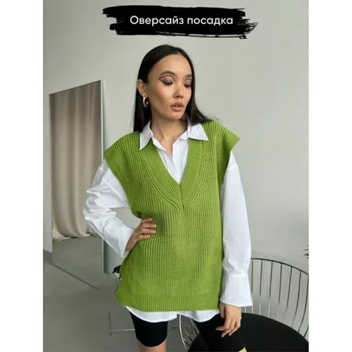 Жилет  Chapken, средняя длина, классический стиль, оверсайз, размер 40-48, зеленый