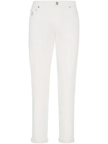 Brunello Cucinelli джинсы с вышитым логотипом, белый
