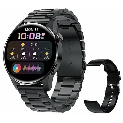 Смарт-часы мужские с Bluetooth, фитнес-трекером и цветным экраном (Steel belt BLACK)