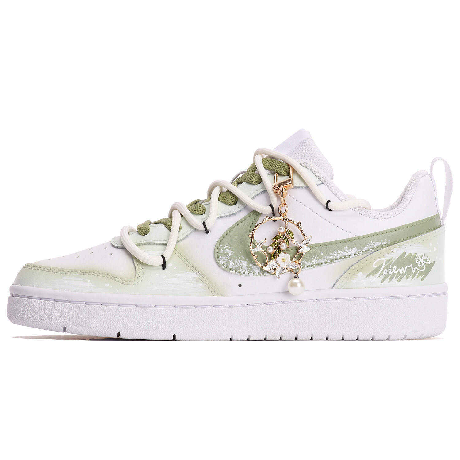 Кроссовки Nike Court Borough Skateboarding Shoes Women's Low-top Green/White, зеленый