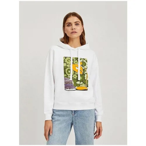 Худи UNITED COLORS OF BENETTON, силуэт прямой, средней длины, капюшон, размер XS, белый