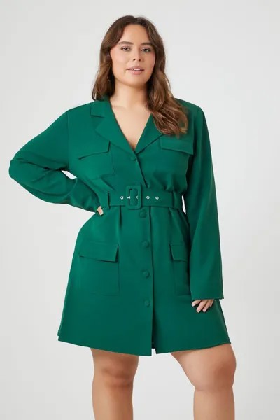 Плюс размер Мини-платье-пиджак с поясом Forever 21, зеленый