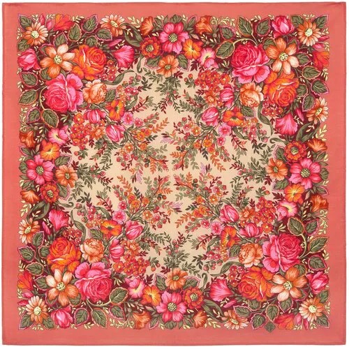 Платок Павловопосадская платочная мануфактура,72х72 см, розовый, оранжевый