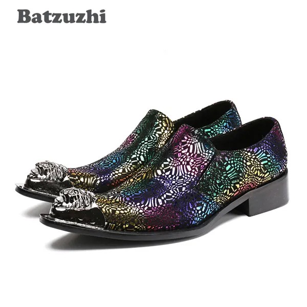 Туфли Batzuzhi мужские классические, натуральная разноцветная обувь, низкий каблук, железный Носок, супер звезда, для вечеринки/сцены, 38-46