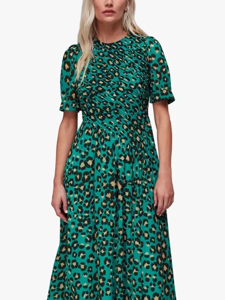 Платье миди с расписными леопардовыми принтами Whistles Petite, зеленый/разноцветный