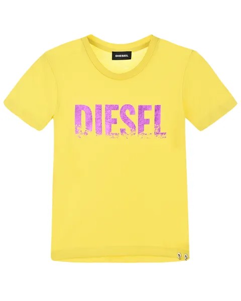 Желтая футболка с розовым логотипом Diesel детская