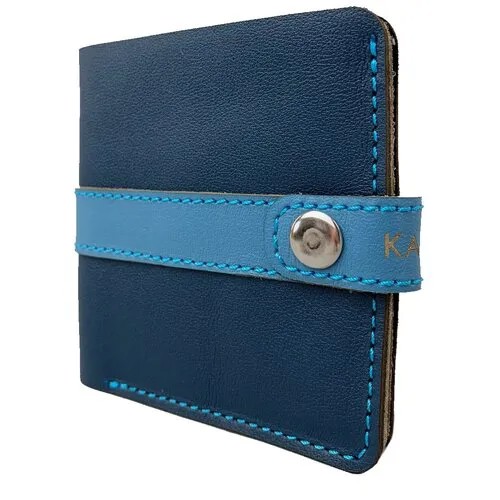 Портмоне KAZA, натуральная кожа, гладкая фактура, на кнопках, отделения для карт и монет, синий, голубой