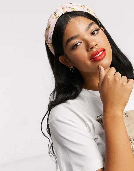 Розовый ободок с узлом и цветочным принтом ASOS DESIGN-Розовый цвет