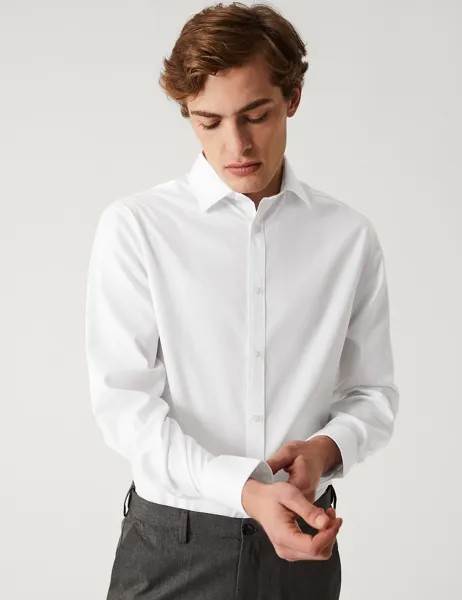 Рубашка в полоску обычного кроя из чистого хлопка без железа Marks & Spencer, белый